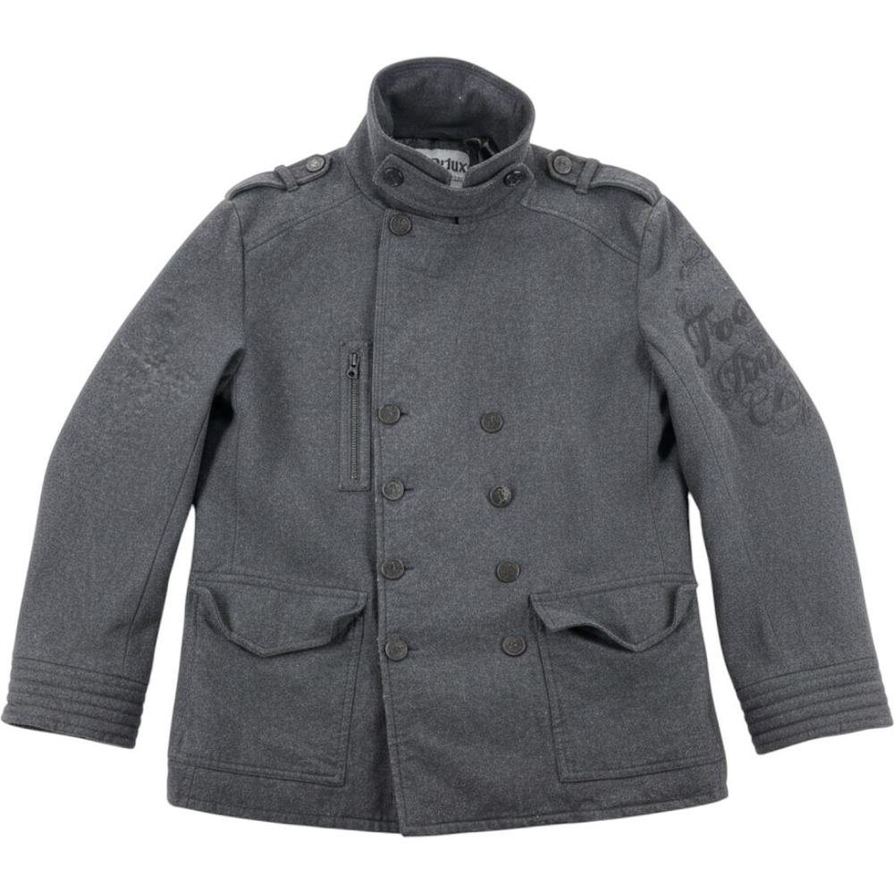 Fox Racing Pea Coat XL Deluxe Limited Edition Wool Blend Charcoal Grey Jacket
